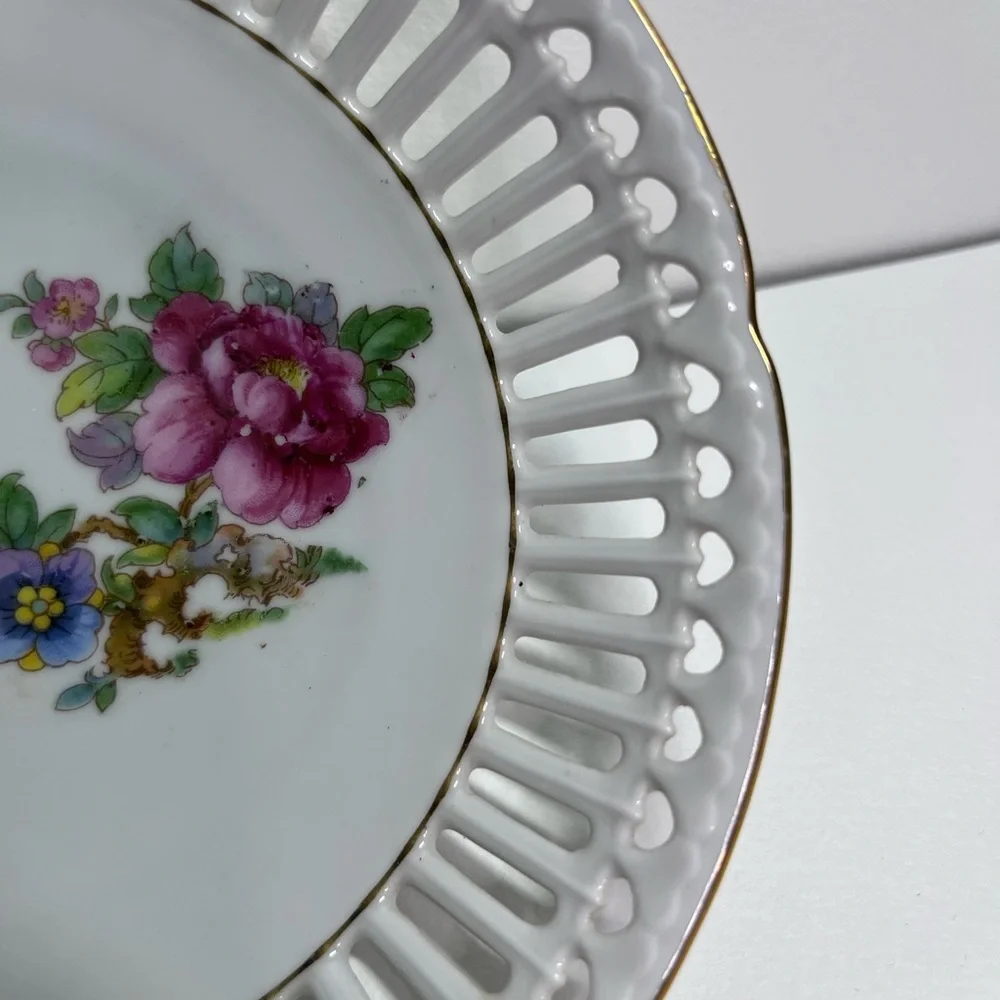 Vintage Arzberg Bavaria Porcelain Bowl Reticulated Peacock Germany